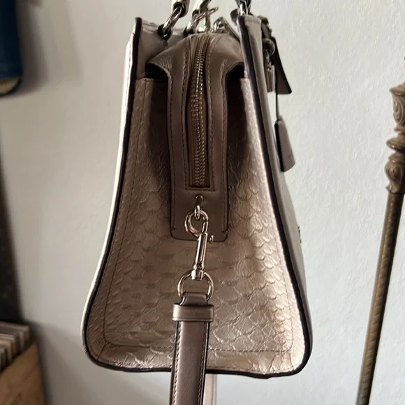 Coach Zoe Platinum Python Embossed Leather Tote/Satchel Bag w/Lock Detail - Picture 7 of 10